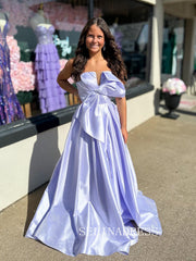 A-line Strapless Lavender Long Prom Dress Evening Dress With Big Bow ABB029|Selinadress