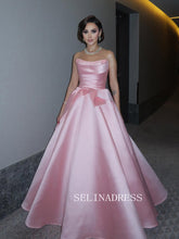 A-line Strapless Pink Long Prom Dress Satin Evening Dress ann309|Selinadress
