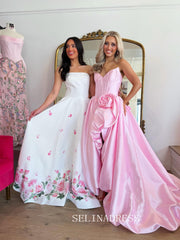 A-line Strapless Pink Prom Dresses With High Slit Elegant Evening Dresses SEA310|Selinadress