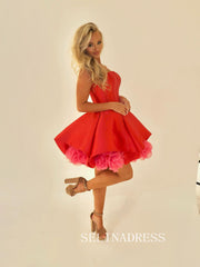 A-line Strapless Red Short Prom Dress Homecoming Dress #SEA242|Selinadress