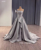 A-line Strapless Silver Long Prom Dress Beaded Evening Dress 251018|Selinadress