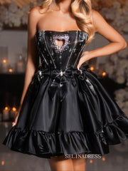 A-line Strapless Blue Short Homecoming Dresses Cute Hoco Dress #TKL619|Selinadress