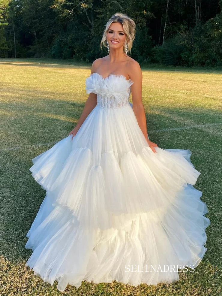 A-line Strapless Tiered Long Prom Dress Evening Dress SEW1137|Selinadress