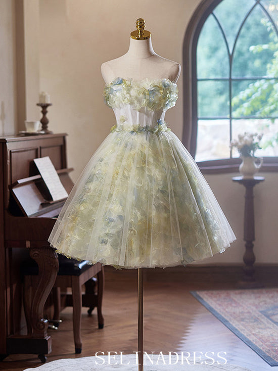 A-Line Strapless Tulle Homecoming Dress Cute Cocktail Dresses #GRK036|Selinadress
