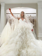 A-line Strapless V neck Ball Gown Ruffles Lyered Wedding Dresses sew1016|Selinadress