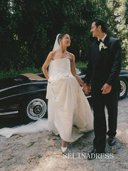 A-line Strapless Wedding Dress Rustic Soft Satin Wedding Gowns SEA003|Selinadress