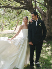 A-line Strapless Wedding Dress Rustic Soft Satin Wedding Gowns SEA003|Selinadress