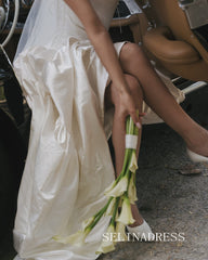 A-line Strapless Wedding Dress Rustic Soft Satin Wedding Gowns SEA003|Selinadress