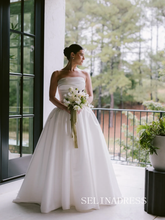 A-line Strapless Wedding Dress Rustic White Satin Wedding Gowns SEA002|Selinadress