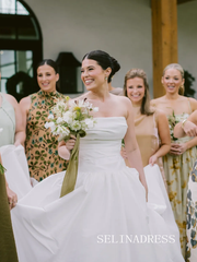 A-line Strapless Wedding Dress Rustic White Satin Wedding Gowns SEA002|Selinadress