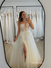 A-line Strapless Wedding Dresses Elegant Applique Bridal Gown SEA051|Selinadress