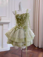 A-line Straps Cute Green Short Prom Dress Layered Lace Homecoming Dresses #ANN012|Selinadress