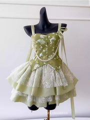 A-line Straps Cute Green Short Prom Dress Layered Lace Homecoming Dresses #ANN012|Selinadress
