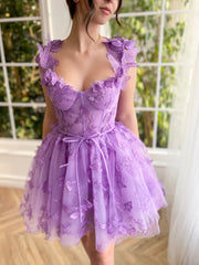 A-line Straps Lilac Short Prom Dress Butterfly Homecoming Dress KTS052|Selinadress