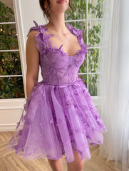 A-line Straps Lilac Short Prom Dress Butterfly Homecoming Dress KTS052|Selinadress