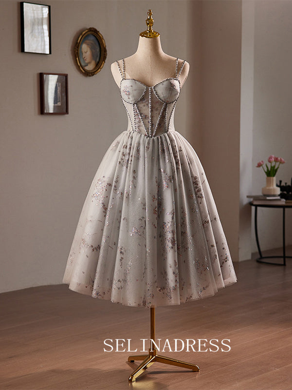 A-line Straps Tea Length Homecoming Dress Cute Cocktail Dresses #GRK03