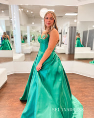 A-line Sweeteart Cheap Satin Long Prom Dress Evening Dress lpk918|Selinadress