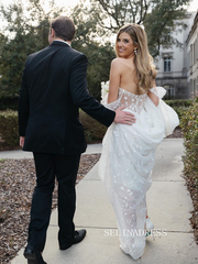 A-line Sweetheart Applique Lace Wedding Dresses Short Sleeve Rustic Wedding Gowns kop132|Selinadress