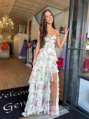 A-line Sweetheart Floral Prom Dresses With Bow Elegant Evening Dresses SEA305|Selinadress