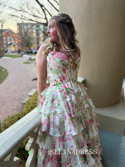 A-line Sweetheart Lace & Floral Tiered Prom Dresses Elegant Evening Dresses SEA307