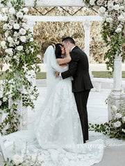 A Line Sweetheart Lace Wedding Dresses Cathedral Train Rustic Wedding Gowns kop129|Selinadress