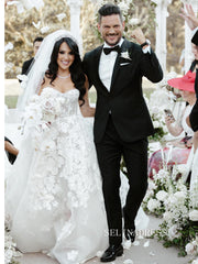 A Line Sweetheart Lace Wedding Dresses Cathedral Train Rustic Wedding Gowns kop129|Selinadress