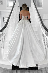 A-line Sweetheart Lace Wedding Dresses Rustic Satin Bridal Gowns CBA032|Selinadress