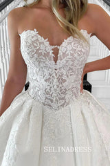 A-line Sweetheart Lace Wedding Dresses Rustic Satin Bridal Gowns CBA032|Selinadress