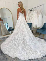 A-line Sweetheart Lace Wedding Dresses Rustic White Bridal Gowns CBA002|Selinadress