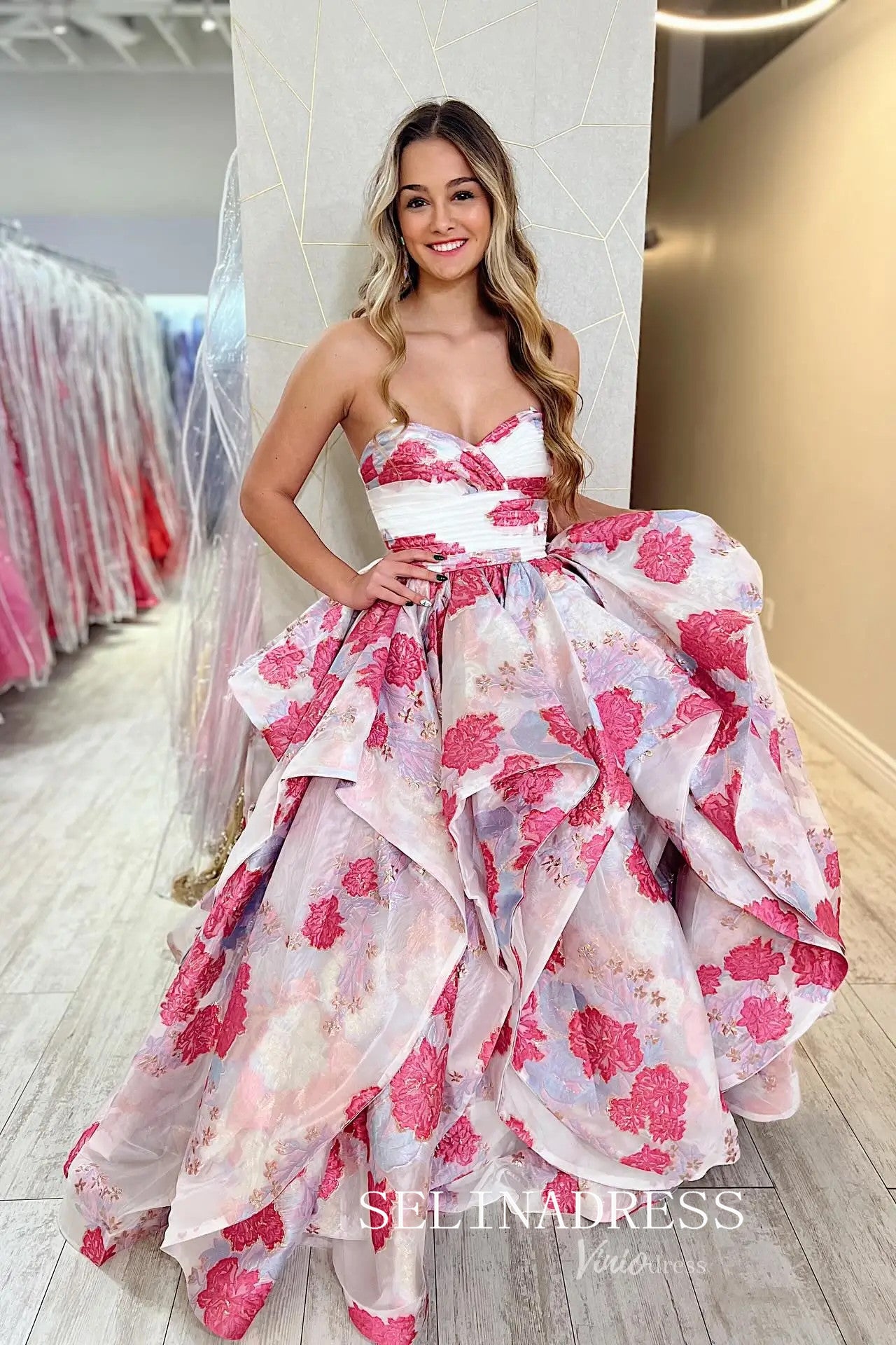 A-line Sweetheart Long Prom Dresses With Floral Evening Dresses SEA060|Selinadress