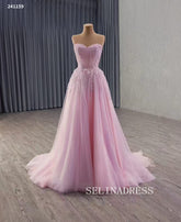 A-line Sweetheart Pink Beaded Prom Dress Ball Gown Evening Dress 241159|Selinadress