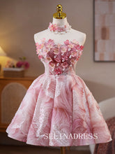 A-line Sweetheart Pink Homecoming Dress With Beaded Floral Cocktail Dresses #ABC011|Selinadress