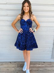 A-Line Sweetheart Purple Sequin Short Homecoming Dress #sea100|Selinadress
