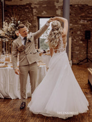 A-line V neck Country Wedding Dresses Applique Bridal Gown SEA061|Selinadress