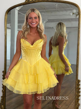 Sweetheart Tiered Ruffle Homecoming Dress with Lace Corset Bodice #SEA250|Selinadress