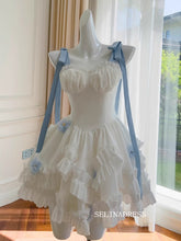 A-line White Short Prom Dress Bowknot Straps Cute Homecoming Dresses #ANN014|Selinadress