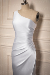 Asymmetrical One Shoulder White Bridesmaid Dress SEV004|Selinadress