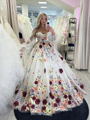 Ball Gown Floral Long Sleeve Beautiful Wedding Dresses SEK001|Selinadress