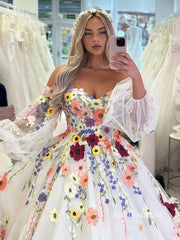 Ball Gown Floral Long Sleeve Beautiful Wedding Dresses SEK001|Selinadress