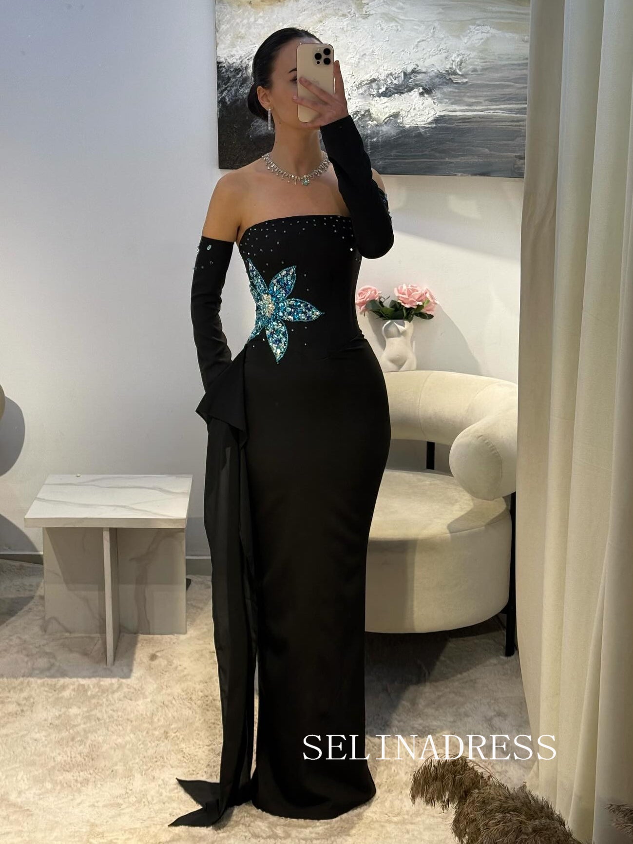 Black Mermaid Long Prom Dresses Cheap Evening Gowns REN010|Selinadress