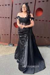 Black Off-the-shoulder Mermaid Lace Prom Dress with Beaded SEW1201|Selinadress
