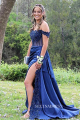 Black Off-the-shoulder Mermaid Lace Prom Dress with Beaded SEW1201|Selinadress