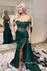 Black Off-the-shoulder Mermaid Lace Prom Dress with Beaded SEW1201|Selinadress