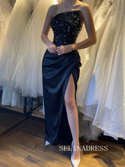Black Strapless Long Prom Dress Sparkling Beaded Evening Dress SQO012|Selinadress