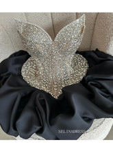 Black Strapless V neck Short Prom Dress Homecoming Dress With Rhinestone #TKL616|Selinadress