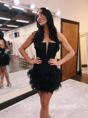 Blue Short Prom Dress Sheath/Column Feather Homecoming Dress EWR460|Selinadress