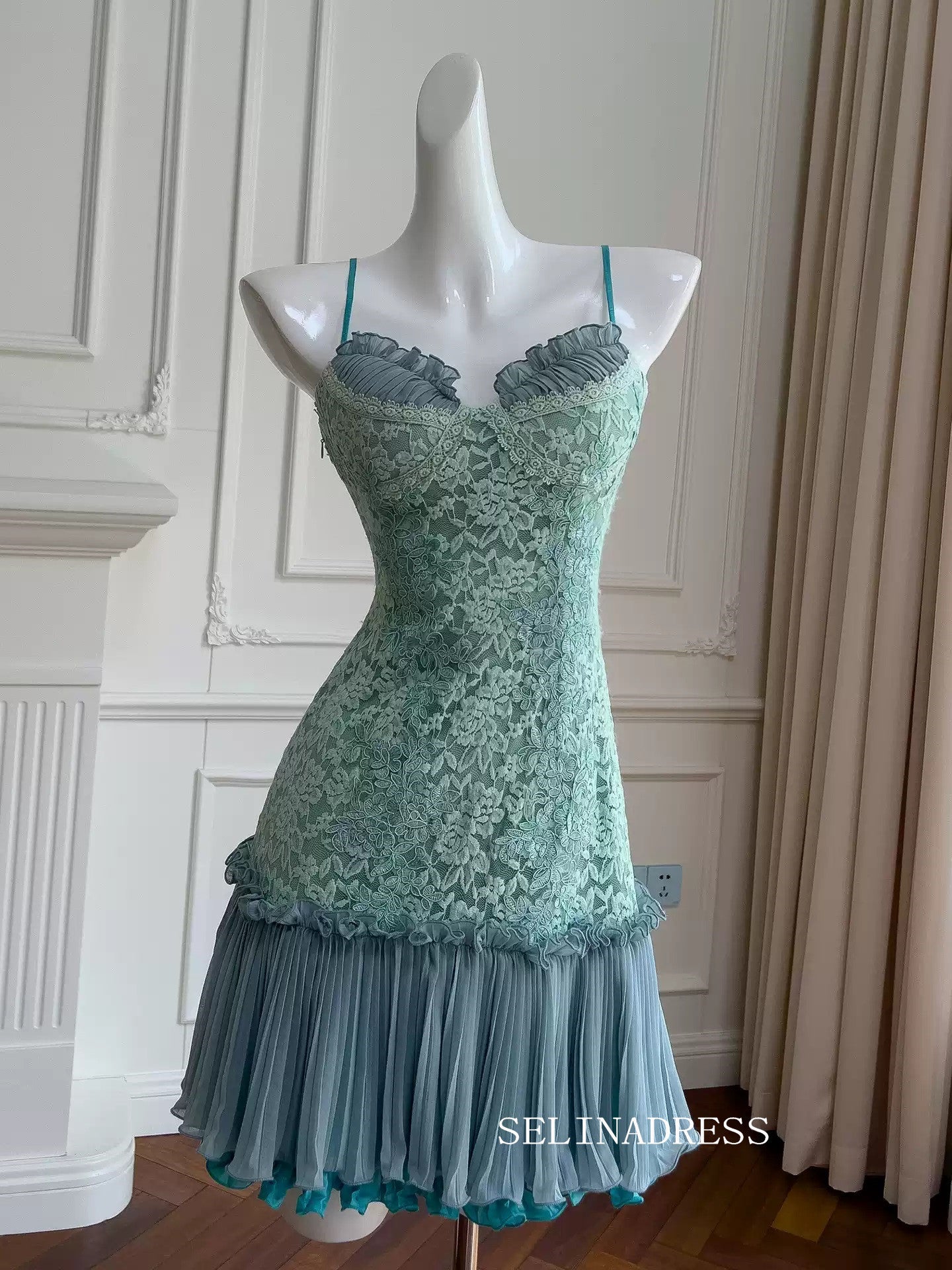 Blue Spaghetti Straps Cute Short Prom Dress Elegant Homecoming Dresses SELINADRESS Blue Spaghetti Straps Cute Short Prom Dress Elegant Homecoming Dresses SELINADRESS