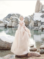 Blush Lace and Tulle Ball Gown with Open Back Wedding Dress COK108|Selinadress