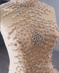 Champagne Beaded Wedding Dress Ruffled High Neck Quinceanera Dress 241015|Selinadress