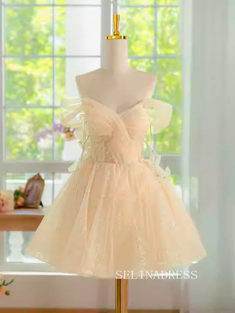 Champagne Off-the-shoulder Cocktail Dress Cute Homecoming Dresses #ALI SELINADRESS Champagne Off-the-shoulder Cocktail Dress Cute Homecoming Dresses #ALI SELINADRESS